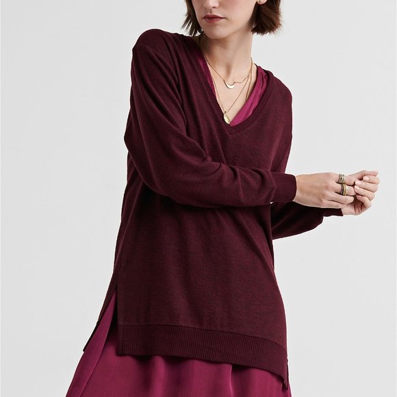 NWT Lucky Brand Cloud Jersey V-Neck Tunic in Wine - Picture 1 of 9